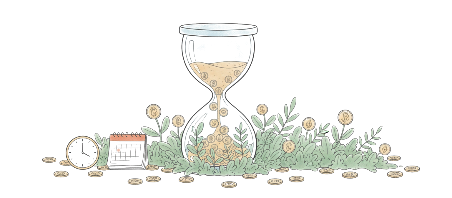 Hourglass with coins — time is your greatest asset