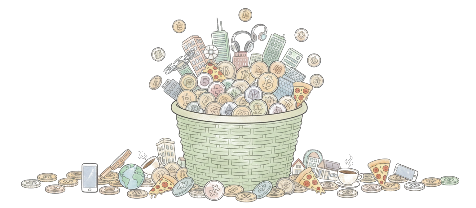 A basket full of company icons — one purchase, many companies