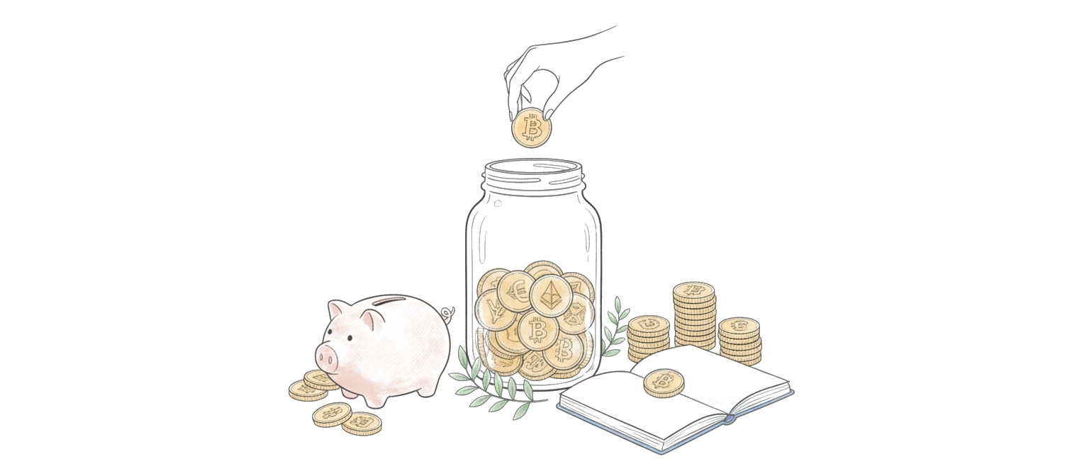 A hand dropping a coin into a jar — small consistent action