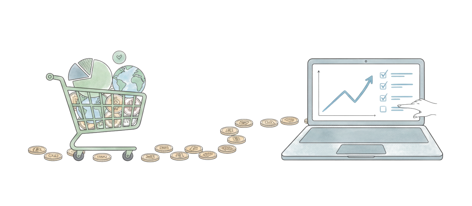 Checklist with checkmarks and a shopping cart — ready to buy