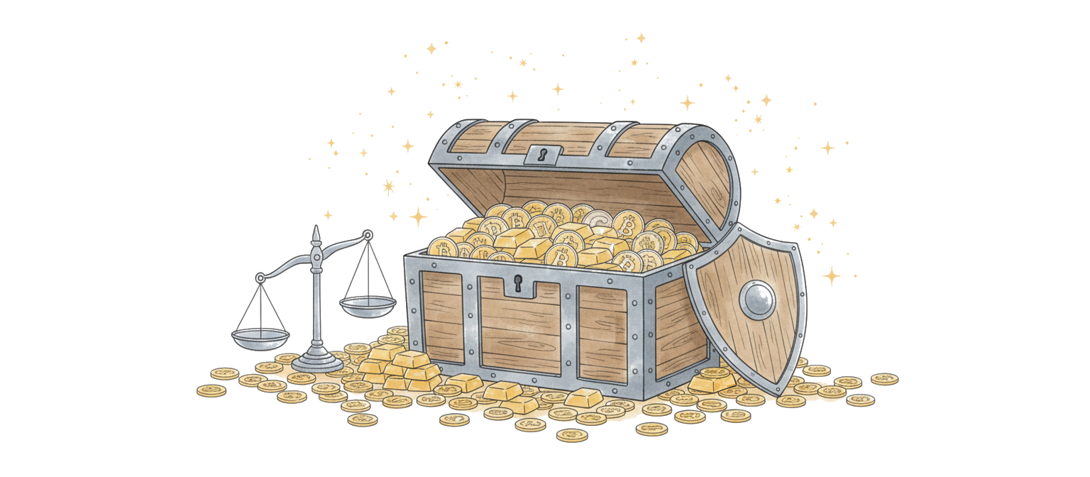 Gold bar with ancient coins and modern vault — the oldest store of value