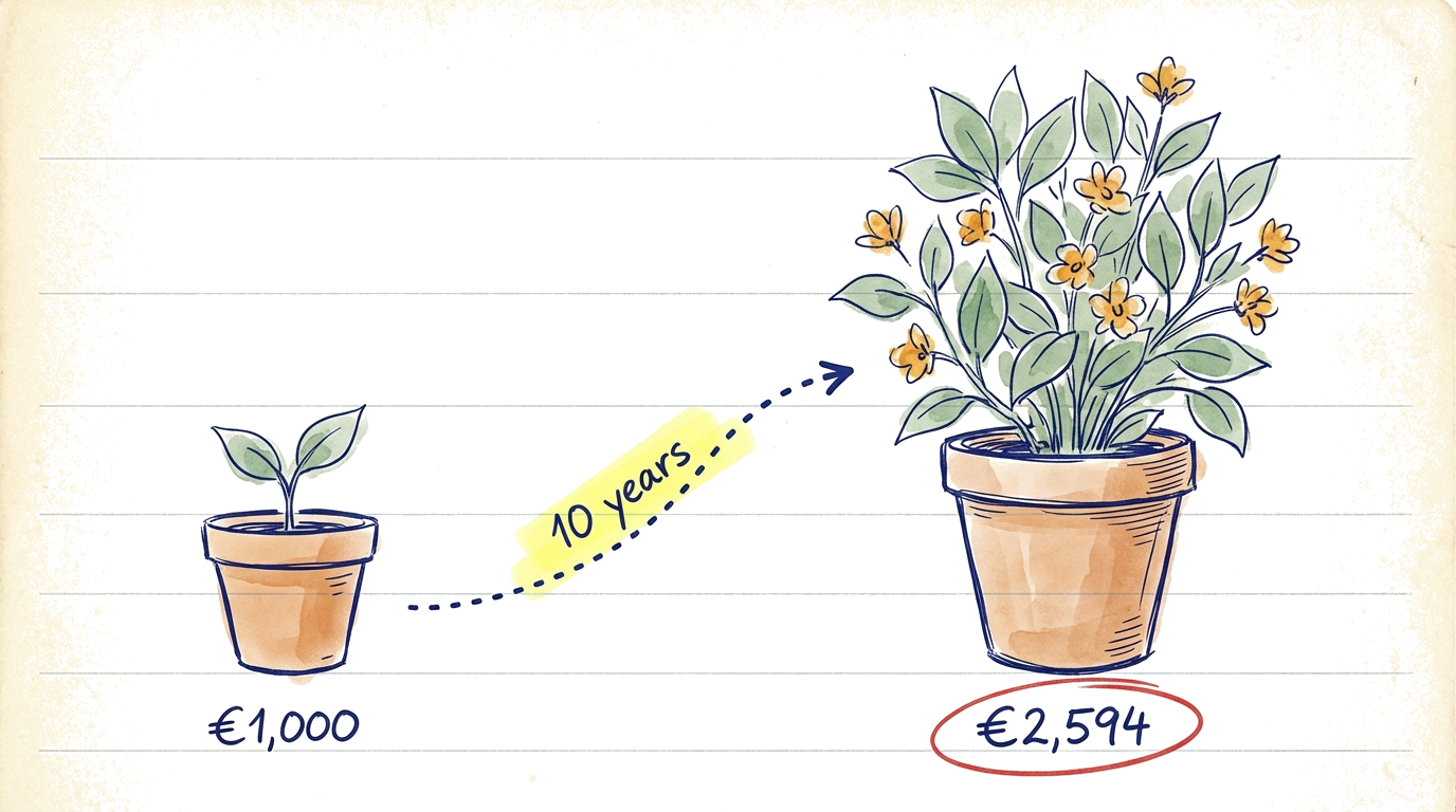A plant growing taller each year, representing how compound interest grows your money over time