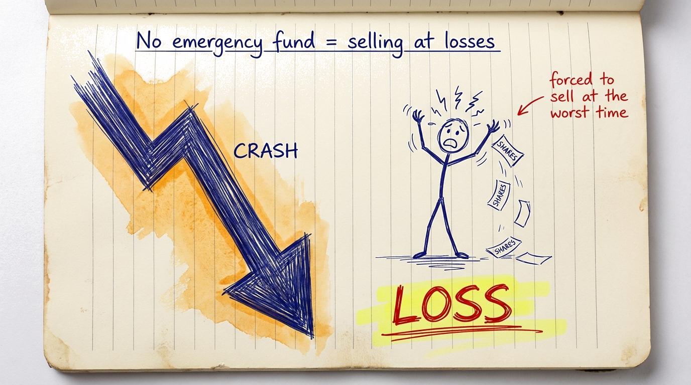Diagram showing how being forced to sell investments during a market dip locks in losses permanently