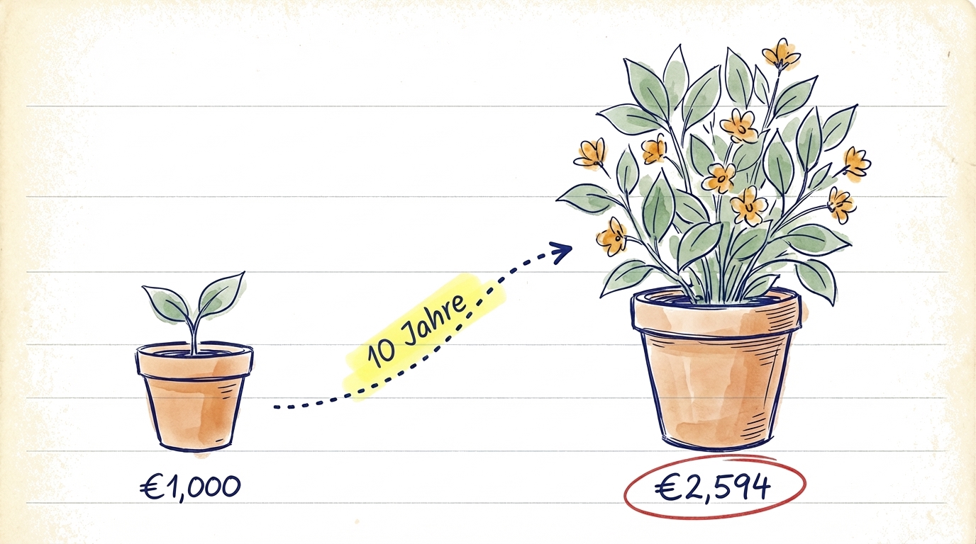 Eine Pflanze, die jedes Jahr höher wächst — so lässt Zinseszins dein Geld über die Zeit wachsen