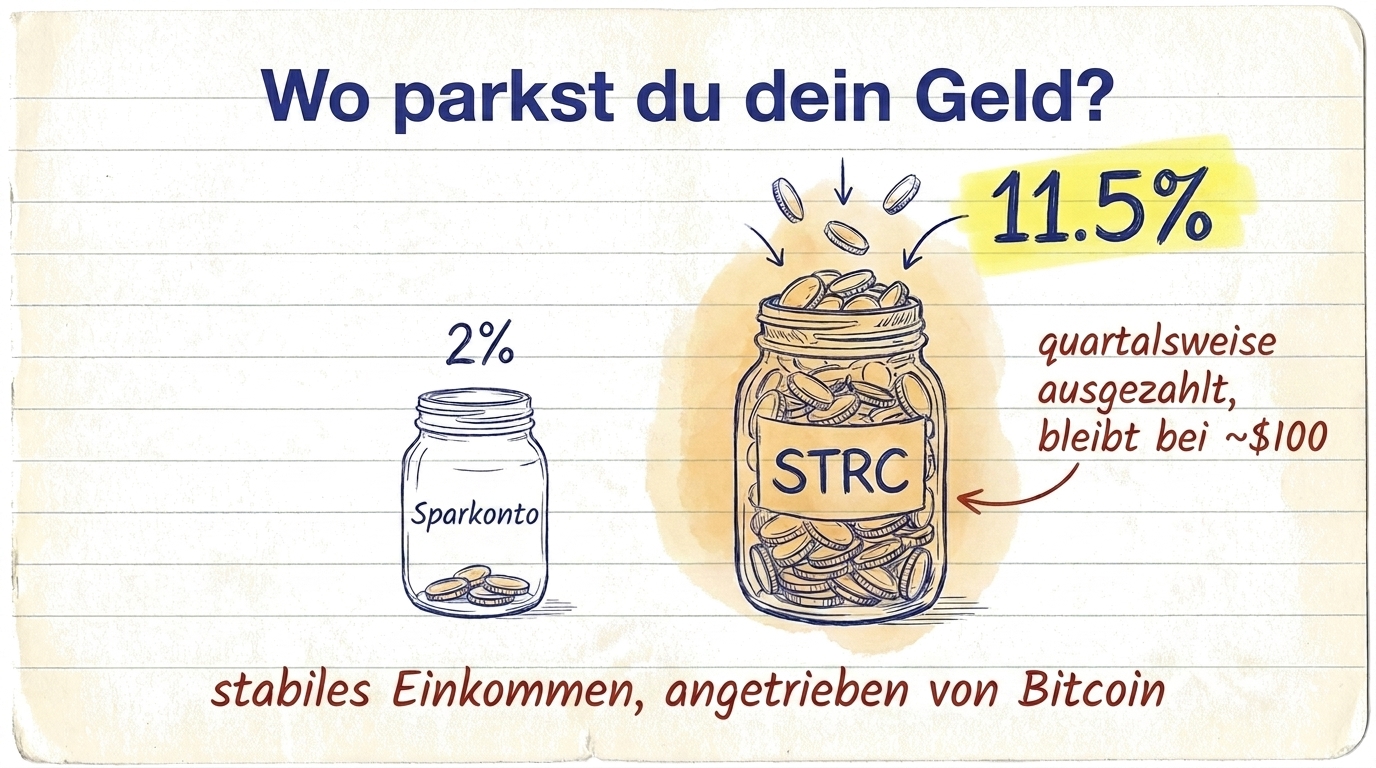 Wo parkst du dein Geld? Sparkonto bei 2 % vs STRC bei 11,5 % — stabiles Einkommen, angetrieben von Bitcoin