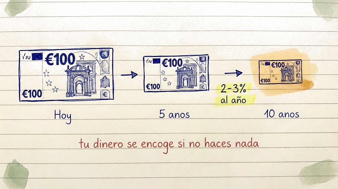 Infografía que muestra cómo la inflación erosiona el poder adquisitivo del efectivo con el tiempo
