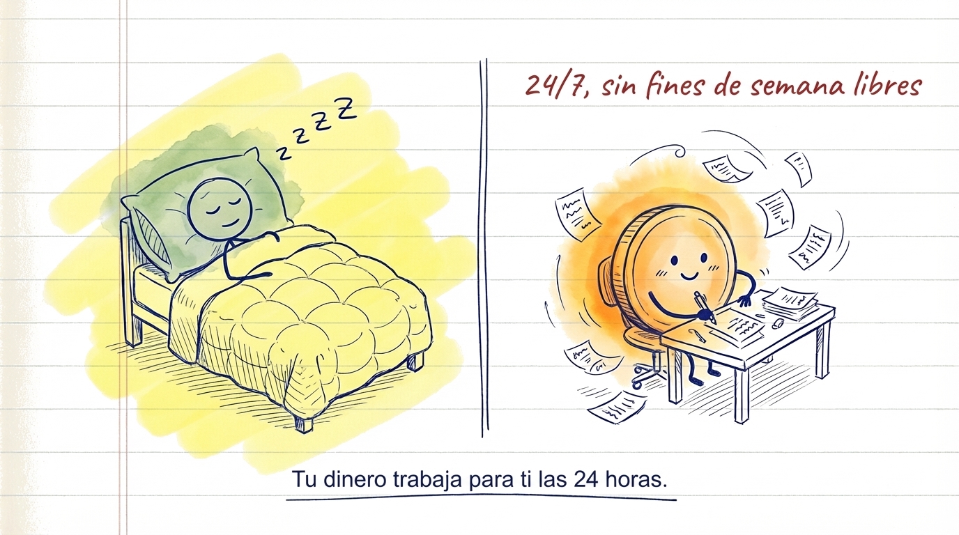 Infografía que muestra cómo la inversión mensual regular pone tu dinero a trabajar con el tiempo