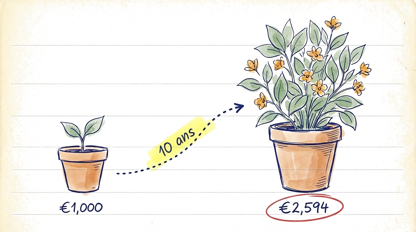 Une plante qui grandit chaque ann&eacute;e, repr&eacute;sentant comment les int&eacute;r&ecirc;ts compos&eacute;s font cro&icirc;tre ton argent au fil du temps