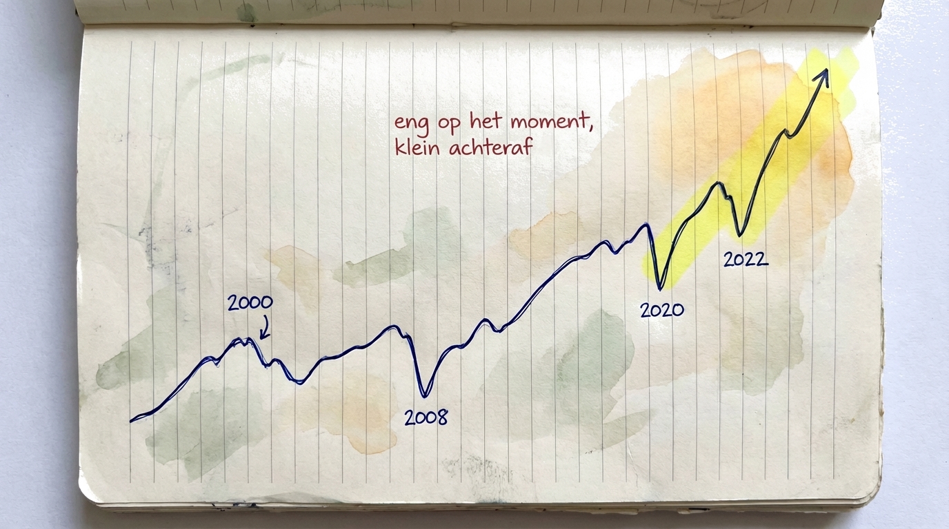 Tijdlijn met grote beurscrashes sinds 2000 en hoe de markt na elk crash herstelde en hoger ging