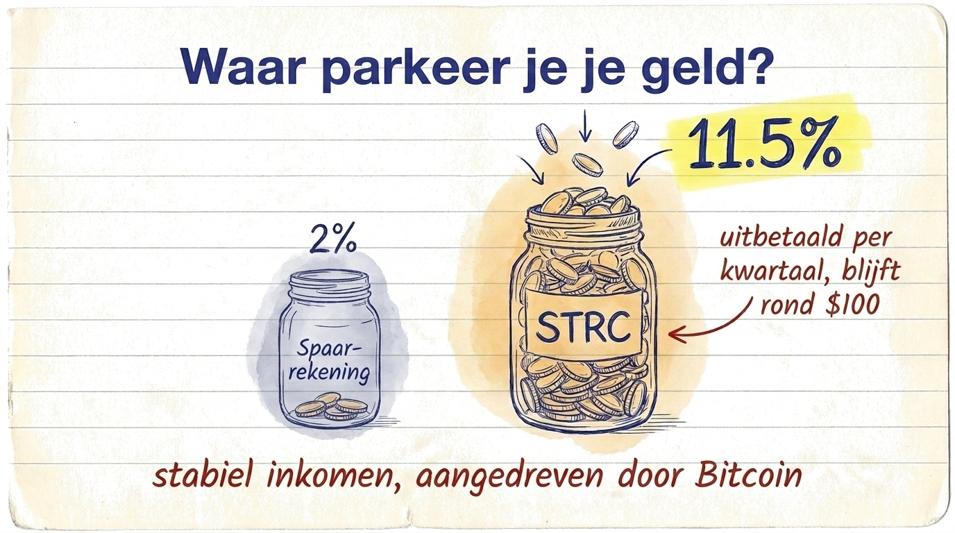Waar parkeer je je geld? Spaarrekening op 2% vs STRC op 11,5% — stabiel inkomen, aangedreven door Bitcoin
