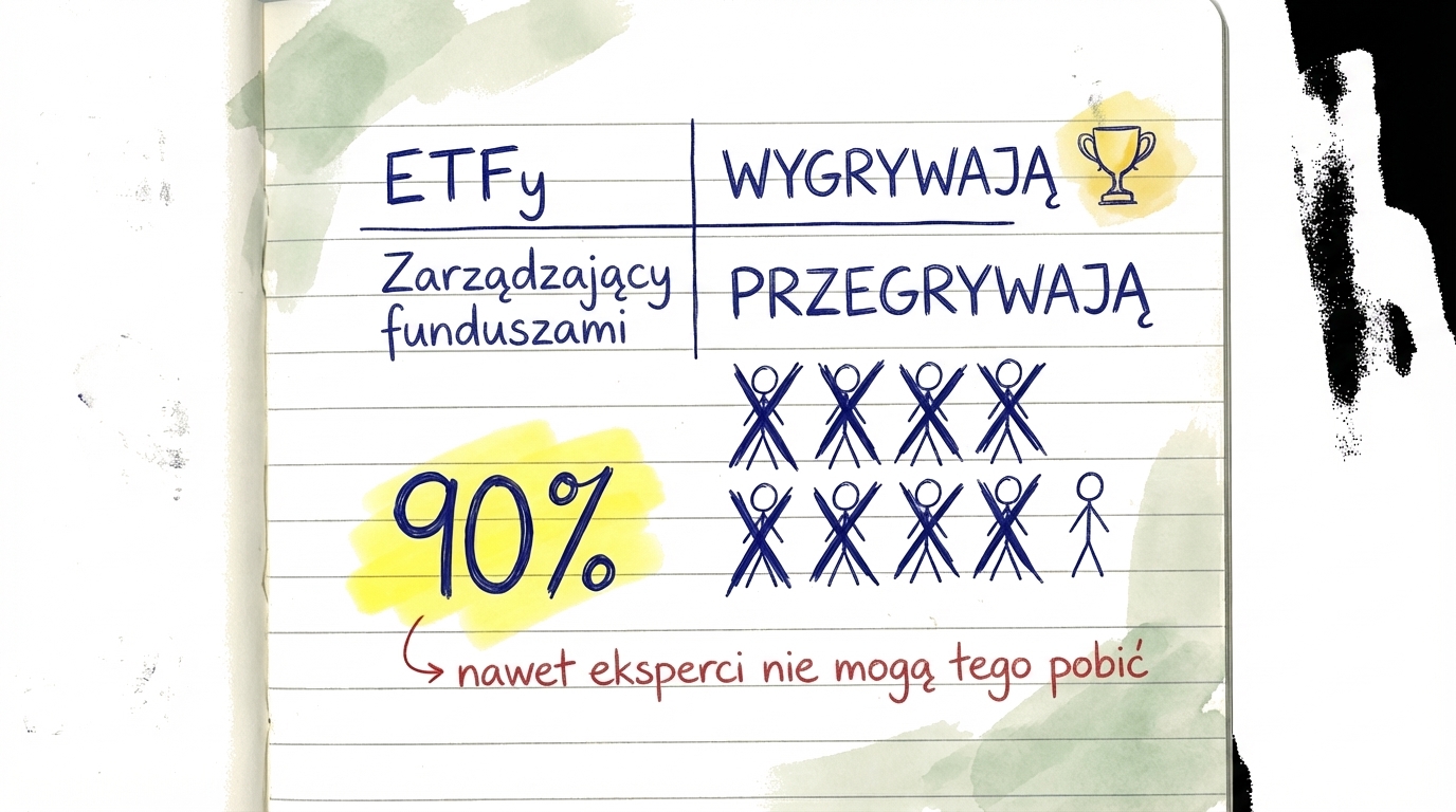 Statystyka pokazująca, że 90% profesjonalnych zarządzających funduszami przegrywa z prostymi funduszami indeksowymi ETF w długim terminie
