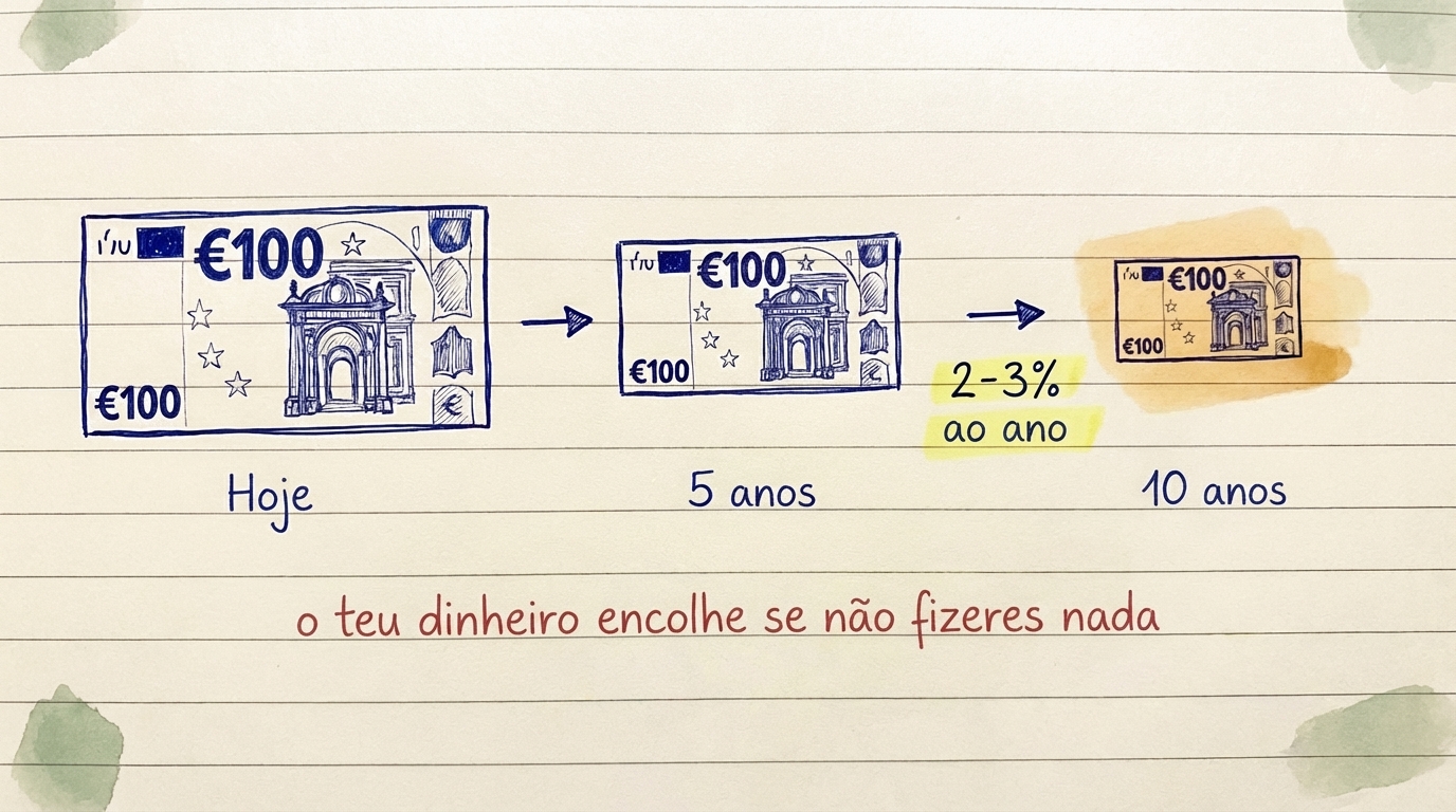 Infografia que mostra como a inflação corrói o poder de compra do dinheiro ao longo do tempo