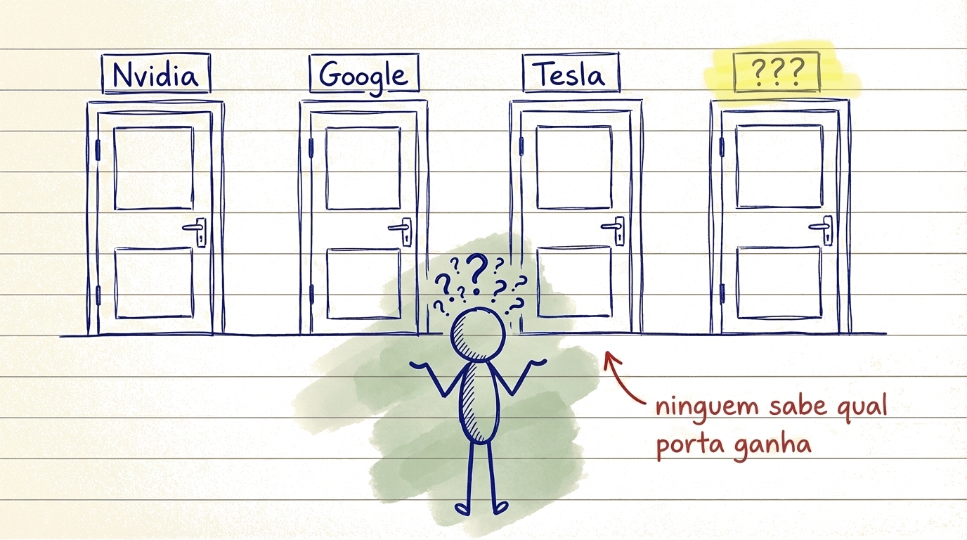 Ilustração que mostra a dificuldade de escolher uma única ação vencedora entre muitas empresas concorrentes