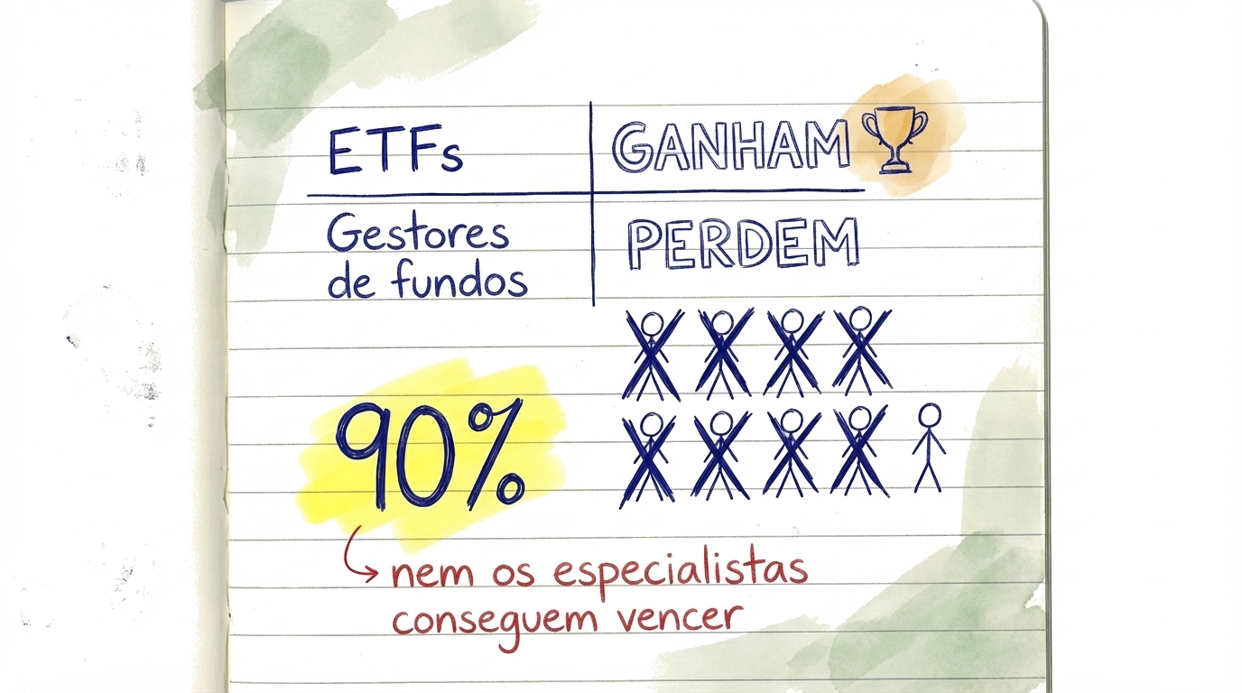 Estatística que mostra que 90% dos gestores de fundos profissionais não conseguem bater ETFs de índice simples a longo prazo