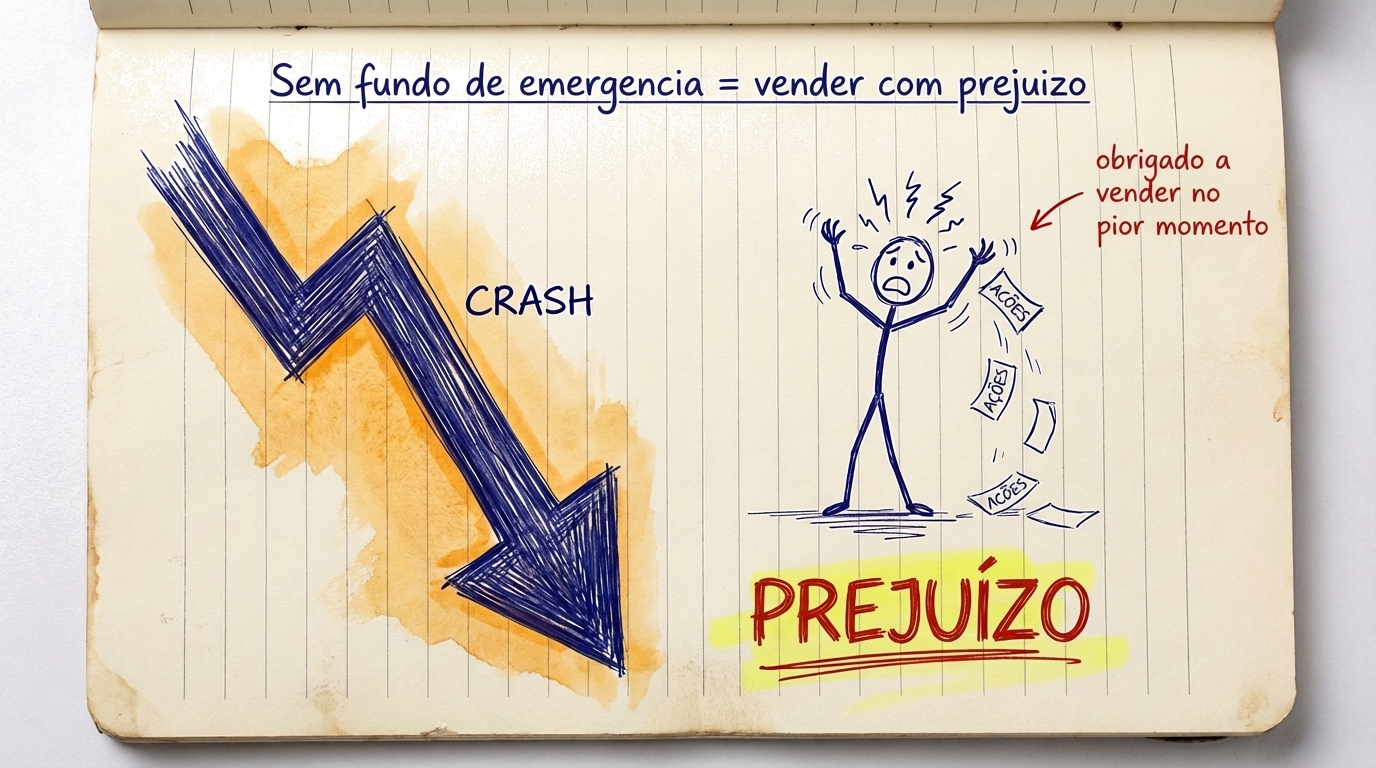 Diagrama que mostra como ser forçado a vender investimentos durante uma queda do mercado prende as perdas permanentemente