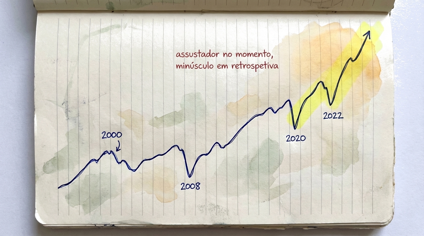 Cronologia que mostra as grandes quedas do mercado de ações desde 2000 e como o mercado recuperou e subiu mais alto após cada uma